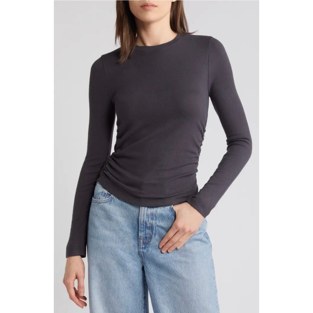 Madewell Brushed Jersey Ruched Top Women Black XS